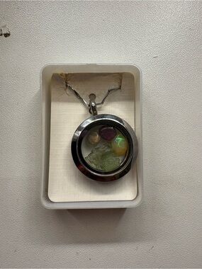 Solid Silver Living Locket Necklace with Green, Purple and Yellow Gem Accents